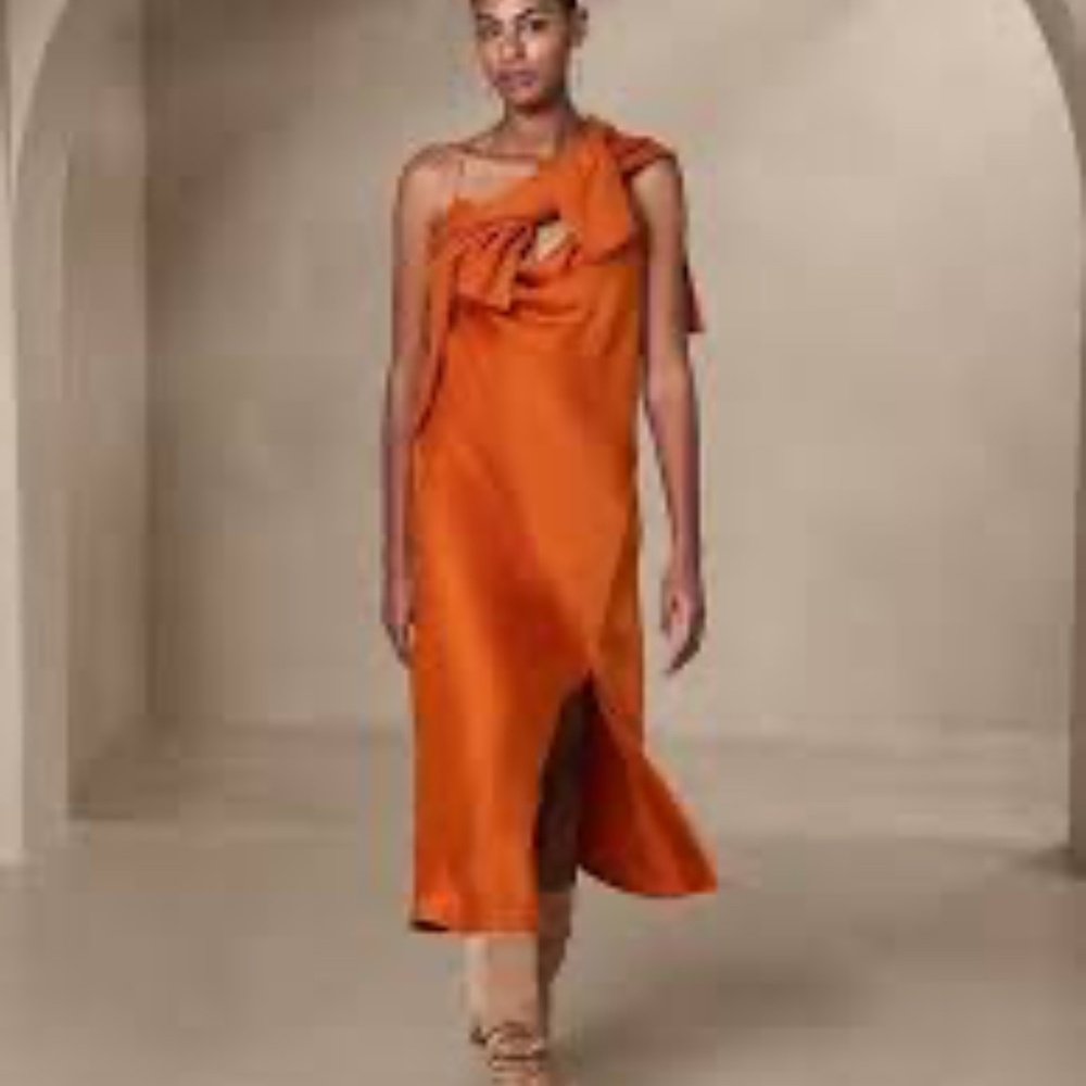 NEW orange cowl-neck satin slip dress Banana Republic Factory 12